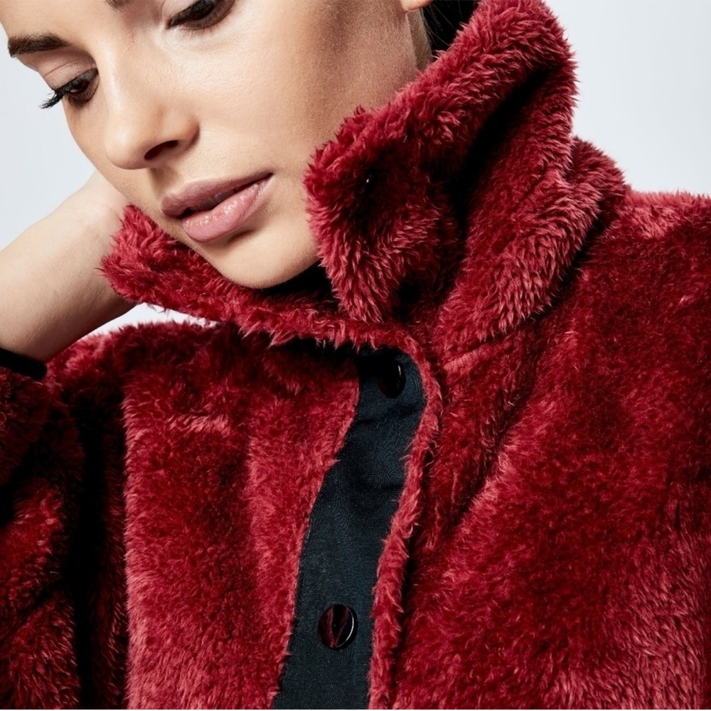 Varley Clemson Red Fuzzy Button-Up Jacket View 3